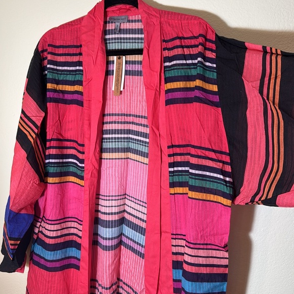 Anthropologie Conditions Apply Kimono Cover-Up Pink Bright Striped One Size - Picture 8 of 11